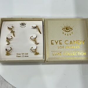 EYE CANDY LOS ANGELES LUXE COLLECTION EAR HUGGIE 3 PIECE SET CELESTIAL 18KT GOLD